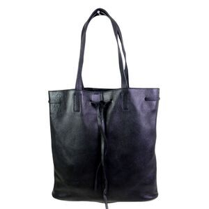 LARGE Gap BLACK GENUINE LEATHER TOTE CARRY ON DRAWSTRING SHOULDER BAG HANDBAG